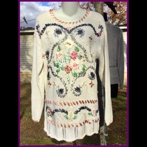 Vtg Ribbon Adorned Sweater, sz S